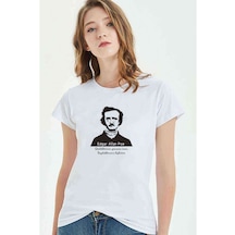 Edgar Allan Poe Baskılı Beyaz Kadın Tshirt