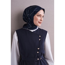 Armine Tivil Saf İpek Eşarp 9642 31 Lacivert Çizgi Desen