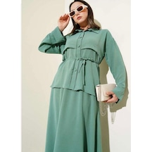 Lovie Moda Kadın Parça Detaylı Etekli Takım Yeşil