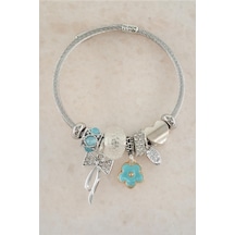 Kadın 316 L Çelik Karışık Figürlü Charm Bileklik Tkr001-5346 Gümüş