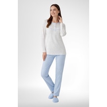 Mecit Pijama Mecit 6361 Mavi %100 Pamuk Büyük Beden Kadın Pijama Takımı