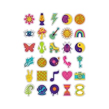 30 Adet Retro 70'ler Saykodelik Sticker Seti - Laptop Ajanda Telefon İçin Çok Renkli