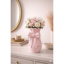 3d Baskı Fiyonklu Dekoratif Vazo Pembe 17x10 Cm Pembe