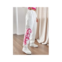 Tarzsokak Qutie Letter Graphic Elastic Waist 4 Mevsim Eşofman Beyaz