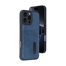 Apple iPhone  Uyumlu,  16 Pro Max Kılıf Sara Kartvizitli Deri Kılıf - Lacivert