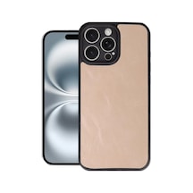 Apple, Uyumlu iPhone 16 Pro Max Kılıf Aras Deri Kapak - Pudra