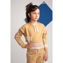 Zeyland Kız Çocuk Go Play Fileli Crop Bej Sweatshirt (4-12Yaş)