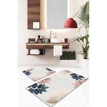 Pudra Yapraklı Desen Banyo Halısı Klozet Paspas Seti Bs052n11