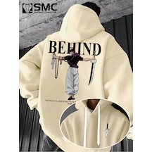 Uyguntarz Unisex Toji X Japon Baskılı Kapüşonlu Sweatshirt Bej