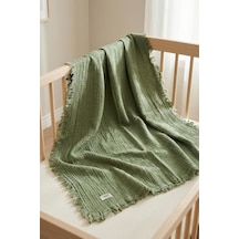 Hamur 4 Katlı Müslin Bebek Pikesi%100 Pamuk 85x100 Cm Yenidoğan Bebek Arabası Puset Örtüsü Battaniye Yeşil