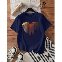 Unisex Pamuklu Eriyen Kalpler Baskılı Tasarım T-shirt Lacivert