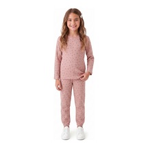 Onloox Kız Çocuk Gülkurusu Kız Çocuk Gülkurusu Müslin Pamuklu Bisiklet Yaka Uzun Kollu Regular Çiçekli Pijama Takımı 4-8 Yaş