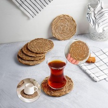 6 Adet El Yapımı Yuvarlak Hasır Bardak Altlığı - Fincan, Çay Ve Kupa Altlığı - 10cm Altın Ve Çok Renkli