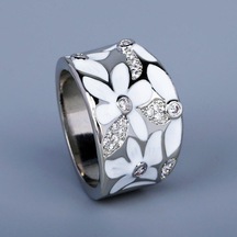 Beyaz Zarif Pembe Çiçek Yüzük Kadın Moda El Yapımı Emaye Kadın Takı Düğün Gelin Yüzüğü Parti Takı 6 Beyaz