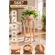 Gees Global 5887 Yüksek Lüks Saksılık 77 Cm Cilasız Ham Ahşap Dekoratif Çiçeklik Standı, Boyanabilir Yuvarlak Saksı Sehpası 40x40x77 Cm Gbzs
