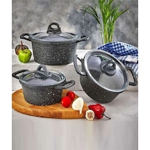 Eda 3 Lü Mini Döküm Granit Tencere Seti 14-16-18 Cm Gri