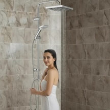 Irmak Premium Robot Yağmurlama Tepe Duş Sistemi Modern Banyo Batarya Seti Açık Ahşap