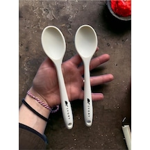 Sert Uçlu Dayanıklı Silikon Kısa Derin Kaşık, 20 Cm, Bej, 2 Adet