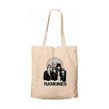 Ramones Logo and Group Krem Kanvas Bez Çanta Krem