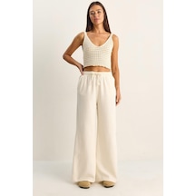 Shade Kadın Beli Lastikli Cep Detaylı Bol Keten Pantolon Yp5562 60286109 - Krem