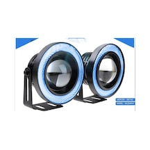 Eraks Car Accesories 89 MM Buz Mavi Ice Blue Mercekli Angel Led Metal Gövde Halkalı Sis Far