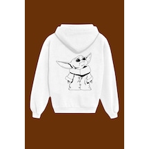 Tarzsokak Unisex Beyaz Baby Yoda Sırt Baskılı Sweatshirt