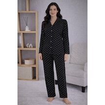 Pemilo Kadın 7119 Düğmeli Uzun Kol Pijama Takımı Siyah