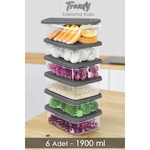 Meleni Home 6 Adet Dikdörtgen Erzak Saklama Kabı - Mikrodalgaya Uygun Düzenleyici Organizer 1900 ML Gri