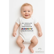 Babyden's Bu Güzellik Nereden Sanıyorsun Annemi Tanımıyorsun Yazılı Çıtçıtlı Bebek Body Kısa Kollu Unisex Beyaz