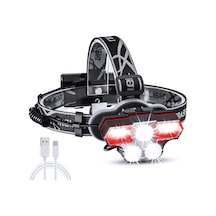 Geeroyoo Siyah Led Kafa Feneri - 3 T6 1500 Lumen 200m Uzaklıkta, Isı Dağıtımı, Usb Şarj, Yaşam Su Geçirmez, Beyaz Ve Kırmızı Işık Modları Siyah