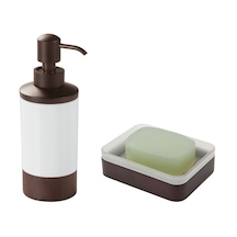 Sıvı Sabunluk Sabunluk Ahsap Kahverengi 2 Li Banyo Seti,