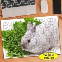 Kıvırcık Yiyen Sevimli Tavşan 240 Parça Puzzle Yapboz-90636751