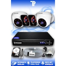 Picam 4 Kameralı Kare 2 İç Kamera Set 1 TB HDD Full HD Gece Görüşlü Güvenlik Kamerası Sistemi