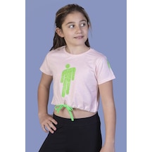 Toontoy Kids Toontoy Kız Çocuk Crop Model Baskılı Taş İşlemeli Tişört Pudra