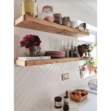 Dekoratif Doğal Ahşap 2 Li Takım 90 X 15 X 4 Cm Gizli Aparatlı Raf Ahşap