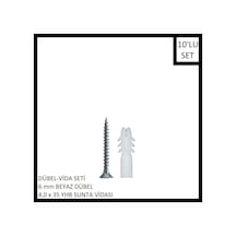 Dübel-vida Seti, Beyaz Dübel 6 Mm, 4,0x35 Yhb Sunta Vidası, 10 Adet