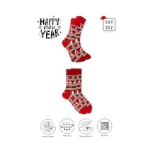 Saysez Bambu Renkli Desenli Yılbaşı Çorabı Unisex Hediyelik Çorap Renkli