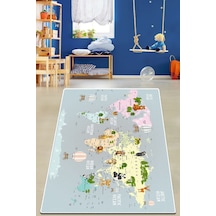 Map Oceanum Makinede Yıkanabilir Kaymaz Taban Leke Tutmaz Dijital Çocuk Halısı Renkli