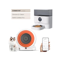 Groove Q-clean Wi-fi Akıllı Otomatik Kedi Tuvaleti Turuncu + Petfit Catmax Pro 5l Wi-fi Kameralı Akıllı Otomatik Mama Kabı Besleme Ünitesi Bundle
