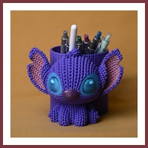 Storeşahin 3d Baskı Knitted Kalemlik - Sevimli Karakterli Masaüstü Kalem Organizeri-mor Shn0720