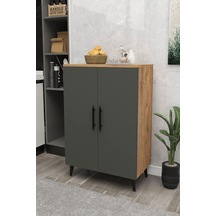 3 Raflı 2 Kapaklı Çok Amaçlı Dolap Çok Amaçlı Mutfak Dolabı Banyo Dolabı Koyu Gri & Beyaz - Atlantik Çam & Koyu Gri Çok Renkli