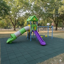Çocuk Oyun Parkı Ev Temalı - Deniz Yıldızı Figürlü 2 Kaydıraklı Model-758 Çok Renkli