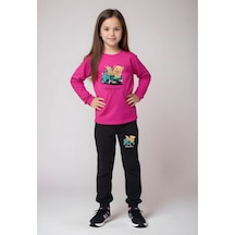 Fyk Kids Kız Çocuk Baskılı Bel Detayı Lastikli Alt-üst Pijama Takımı Fuşya
