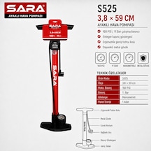Sara S525 Ayaklı Hava Pompası 3,8 X 59 Cm, Manometreli, 160 Psı / 11 Bar