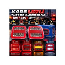 Tr 2'li Set 12v-24v Uyumlu Neon Led'li Kare Stop Lambası Fonksiyonel Stop Park Sinyal Geri Vites Kamyonet Kamyon Römor