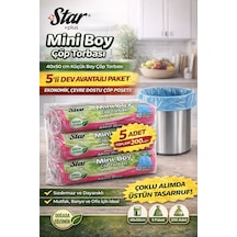 Star Plus Mini Boy Çöp Torbası 40'lı 5 Paket 40x50 Cm Dayanıklı Sızdırmaz Küçük Boy Çöp Poşeti