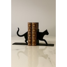 Kedi Figürlü Metal Kitap Tutucu 2 Li Set Dekoratif Hayvan Temalı Kitaplık Aksesuarı