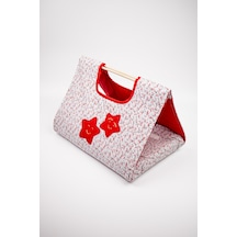 Fabric Craft Bag Borcam Taşıma Çantası Elyaf Dolgulu Yemek Taşıma Çantası Piknik Ve Fırın Kabı Kırmızı - Beyaz