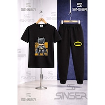 Ss Sinser Çocuk Batman Cocuk Tasarımlı Siyah Baskılı Tişort Eşofman Takımı