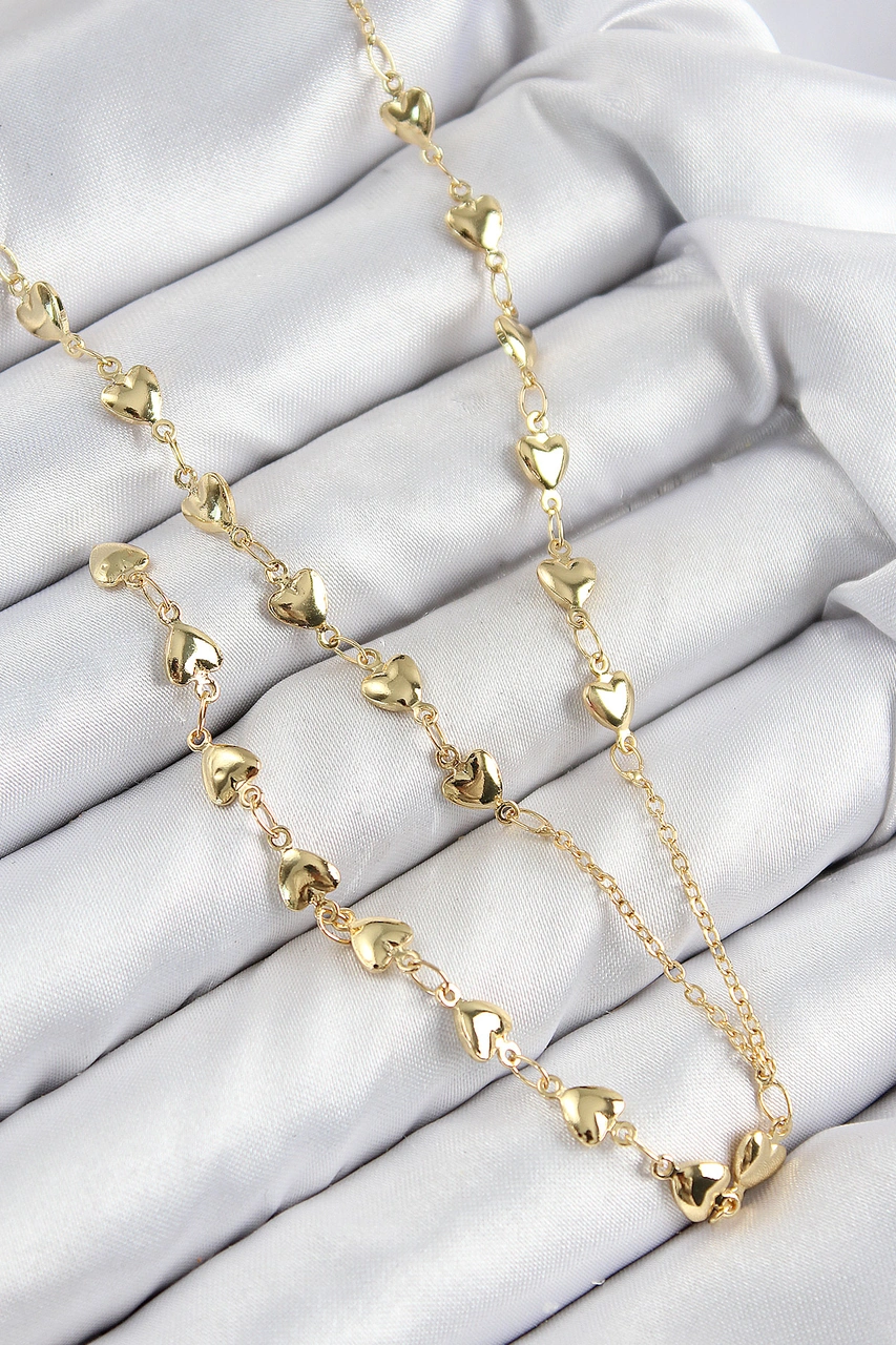 Tua Moda Pirinç Zirkon Taşlı Kalp Model Gold Renk Y Kolye altın